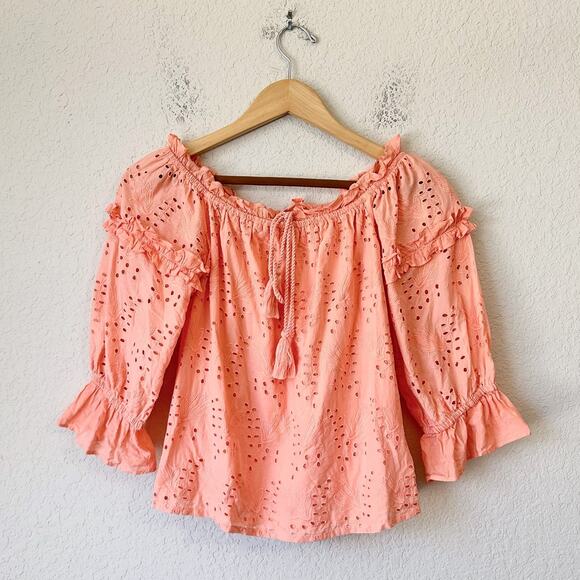 ANTHROPOLOGIE SEEN WORN KEPT Jane Top Blouse Orange Eyelet Ruffled - Picture 1 of 12